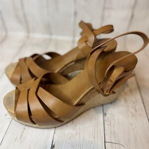 Jimmy Choo Porto Platform Espadrille Wedge Sandals Brown Leather Size 40